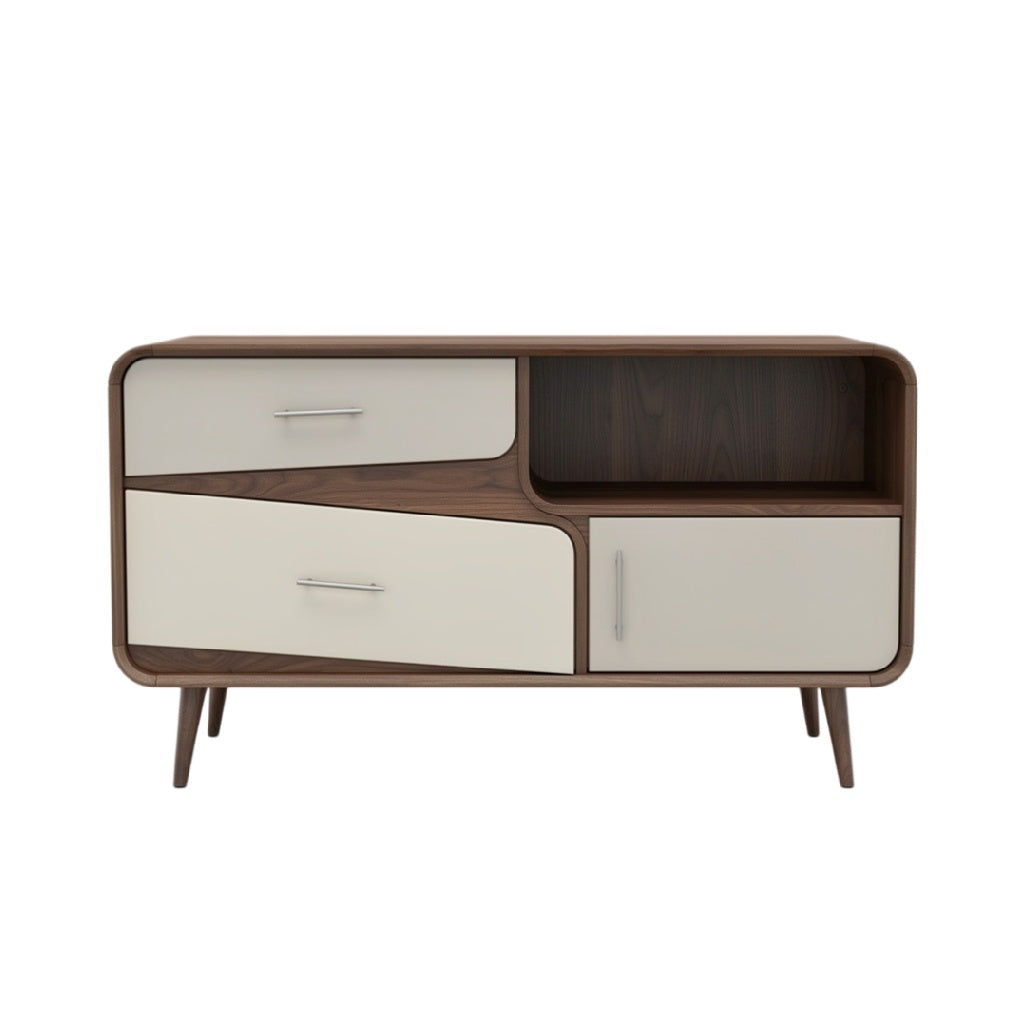 **Technische Titel in het Nederlands: Moderne houtlook TV-meubel met lades en open vakken**