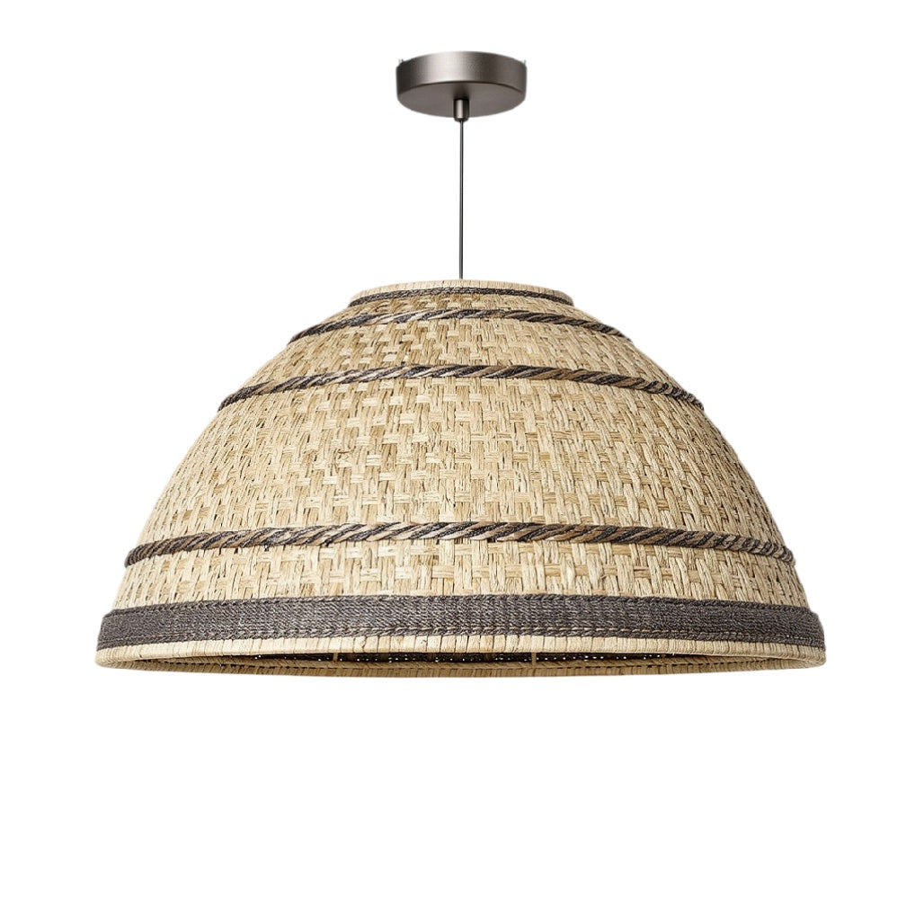 **Technische Titel in het Nederlands: Hanglamp van natuurlijke materialen met een strokenpatroon**