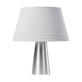 **Moderne Tafellamp met Stijlvolle Witte Schaduw en RVS Basis**
