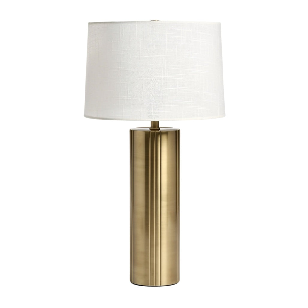 **Moderne tafellamp met gouden voet en witte lampenkap**