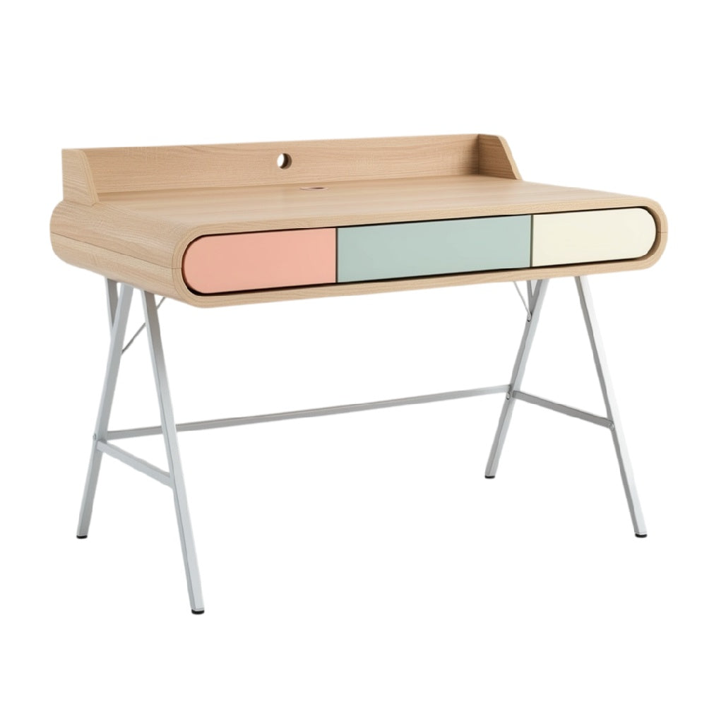 **Moderne bureau met kleurrijke lades en minimalistisch ontwerp**
