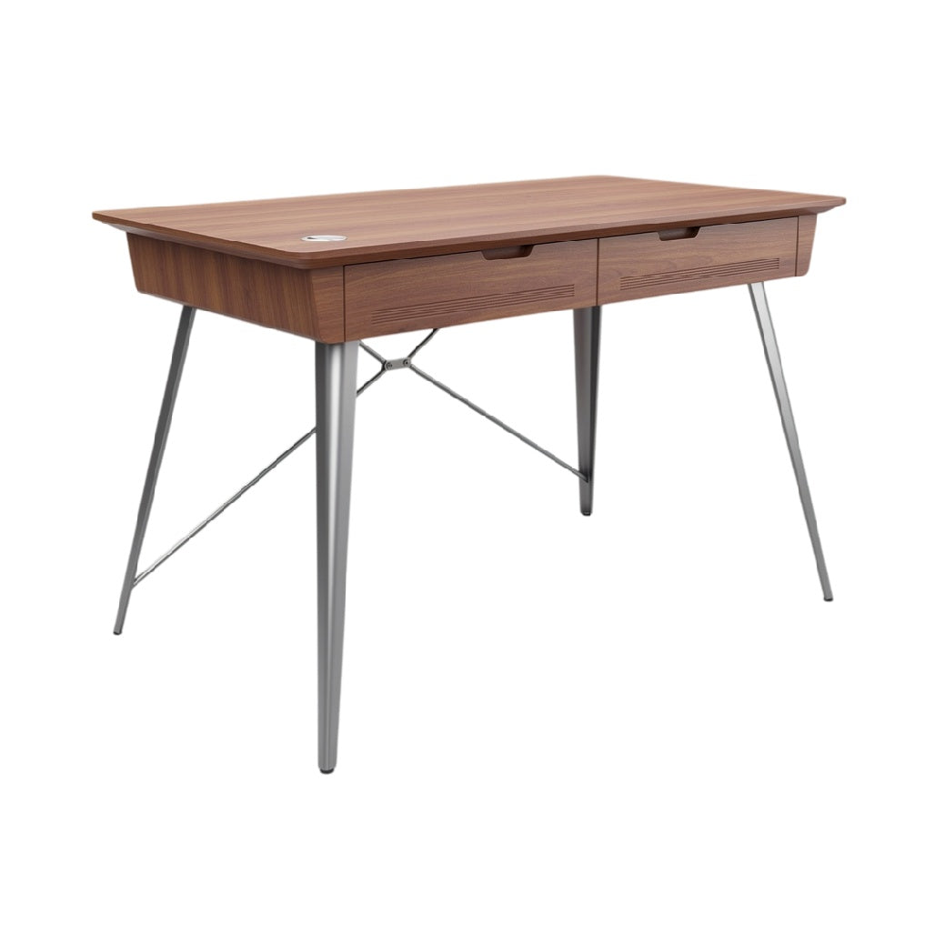 **Moderne houten bureau met metalen poten en lades**